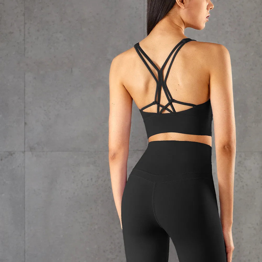 Fitness Cross Back Underwear Strappy Longline Yoga Bras Supportive Round Neck Gym Tops - Bellarte Enchanté Fitness Cross Back Underwear Strappy Longline Yoga Bras Supportive Round Neck Gym Tops